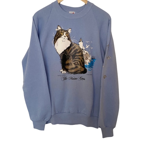 Vintage Sweaters - Vintage Maine Coon Cat Graphic Sweatshirt Medium